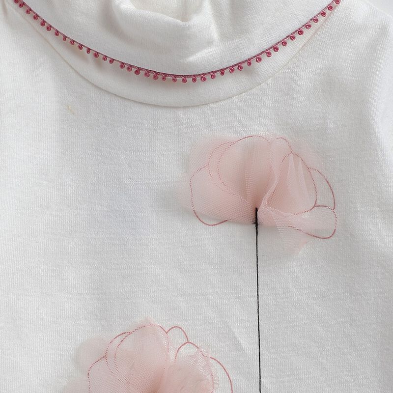 Knitted T-Shirt With Pink Flower Applique image number 2